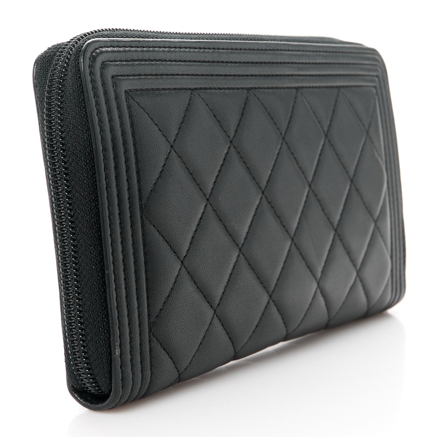 Chanel Lambskin Quilted Boy Zip Around Organizer Wallet Black 3 of 11