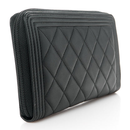 Chanel Lambskin Quilted Boy Zip Around Organizer Wallet Black 3 of 11