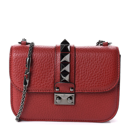 Valentino Garavani Pebbled Calfskin Small Glam Lock Rockstud Flap Red 1 of 9