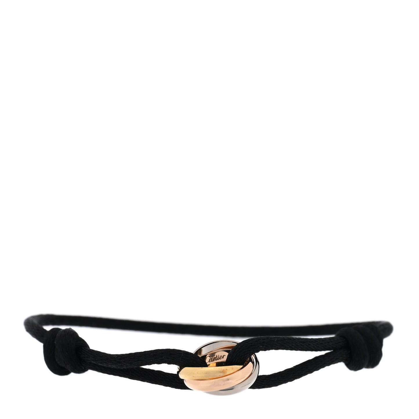 18K Pink Yellow White Gold Trinity Adjustable Cord Bracelet Black