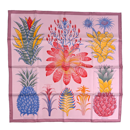 Hermes Silk Index Bromeliaceae Scarf 90 Rose Fané Jaune D'or Bleu 1 of 5