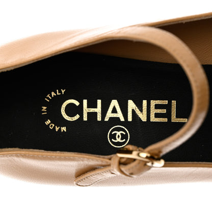Chanel Shiny Goatskin Pearls Cap Toe Open Slingback Pumps 40 Beige Black 7 of 12