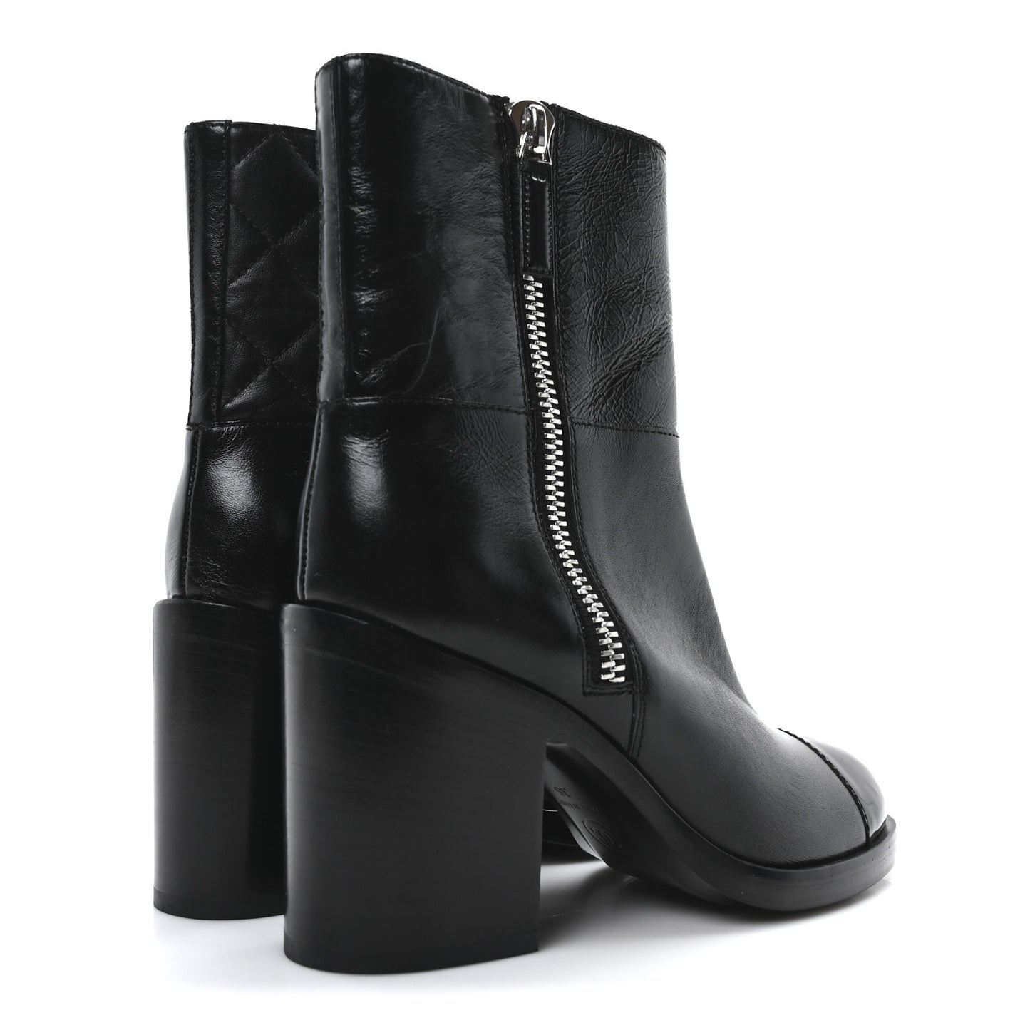 Calfskin Patent Quilted Cap Toe CC Boots 37 Black