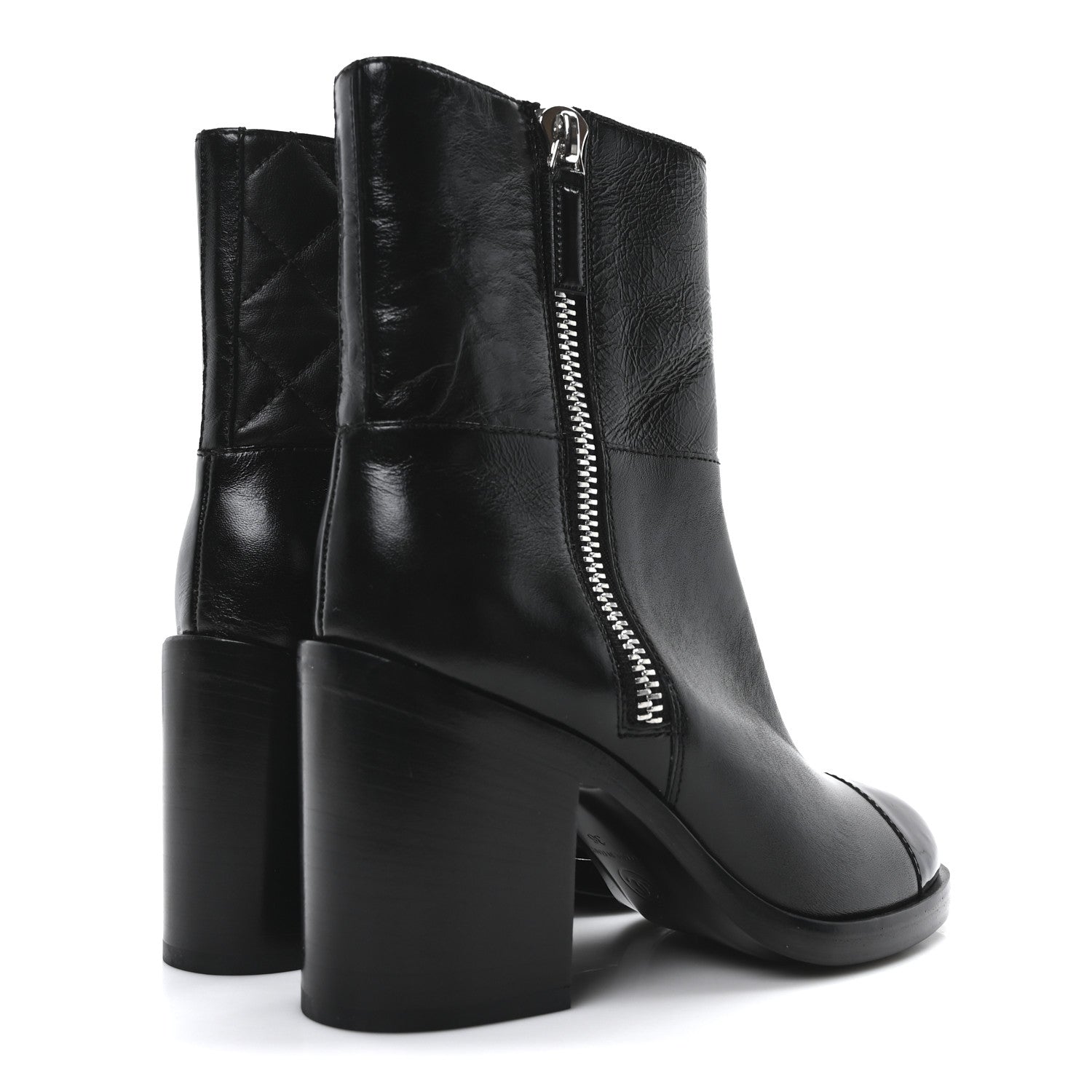 Chanel Calfskin Patent Quilted Cap Toe CC Boots 37 Black 5 of 8