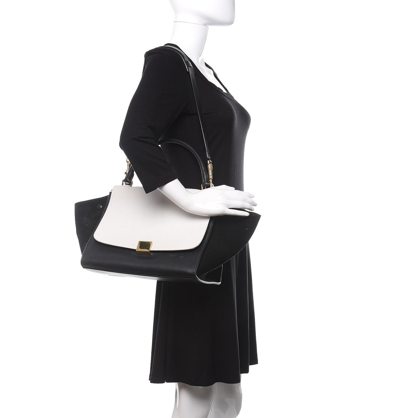 Smooth Calfskin Suede Medium Bi-Color Trapeze Black