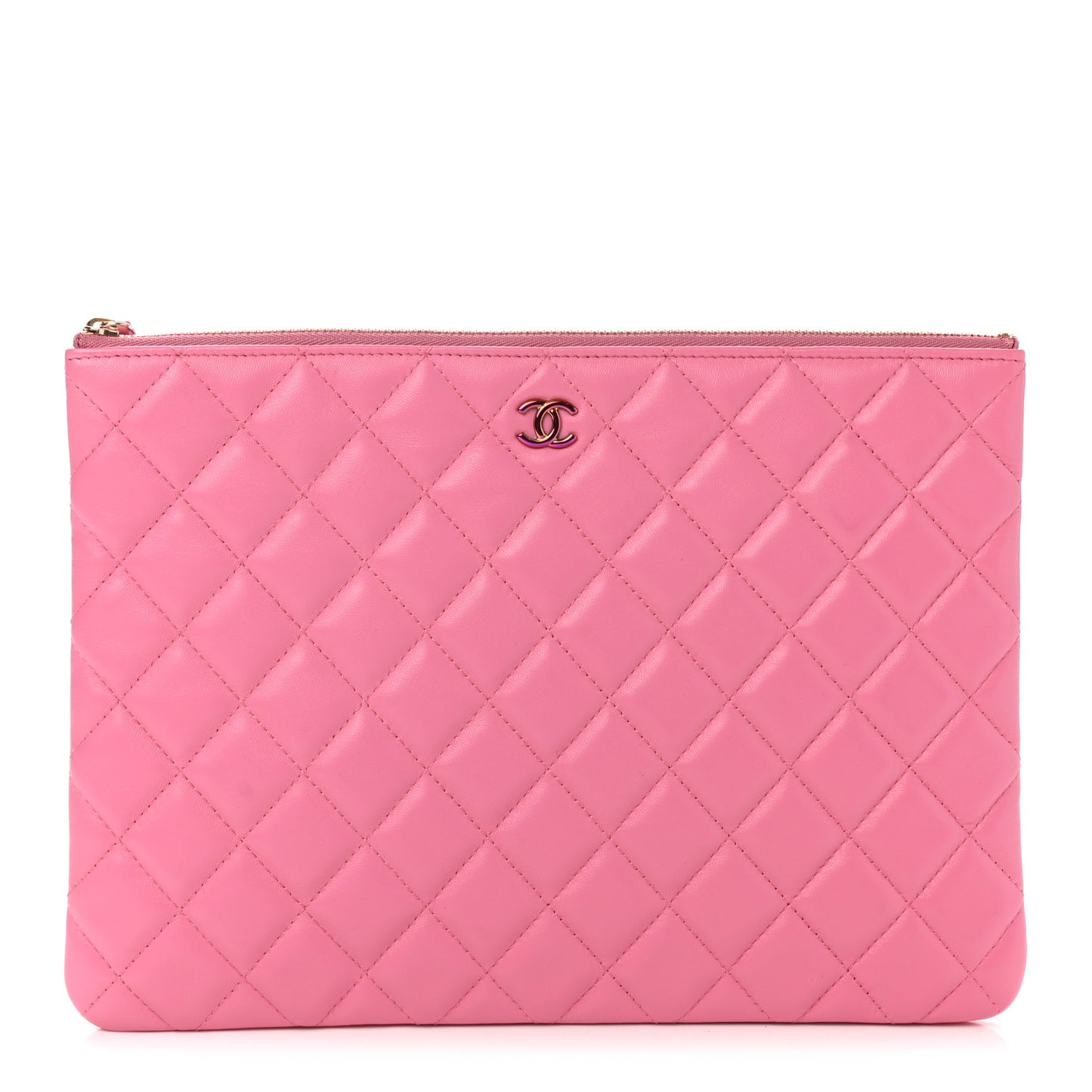 Lambskin Quilted Medium CC Cosmetic Case Pink Yellow