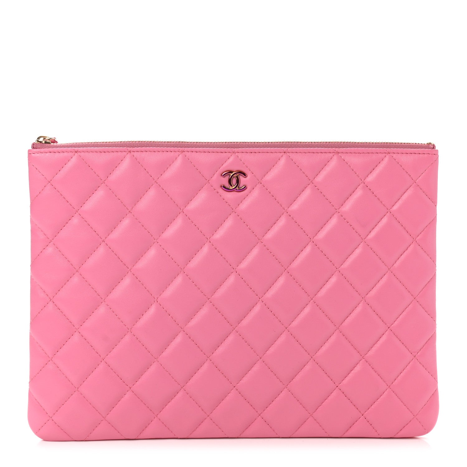 Chanel Lambskin Quilted Medium CC Cosmetic Case Pink Yellow 1 of 8