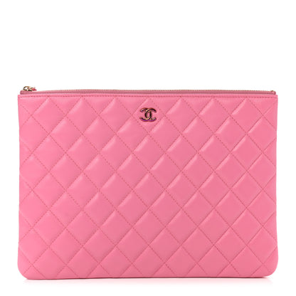 Chanel Lambskin Quilted Medium CC Cosmetic Case Pink Yellow 1 of 8