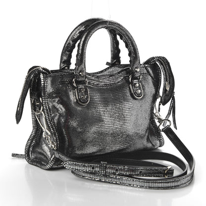 Balenciaga Metallic Calfskin Lizard Embossed Silver Metallic Edge Hardware Nano City Silver 3 of 8