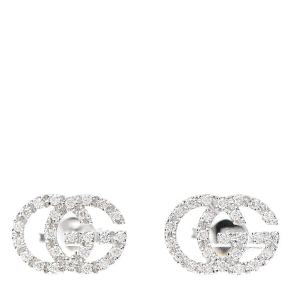 Gucci 18K White Gold Diamond Running G Earrings 1 of 5