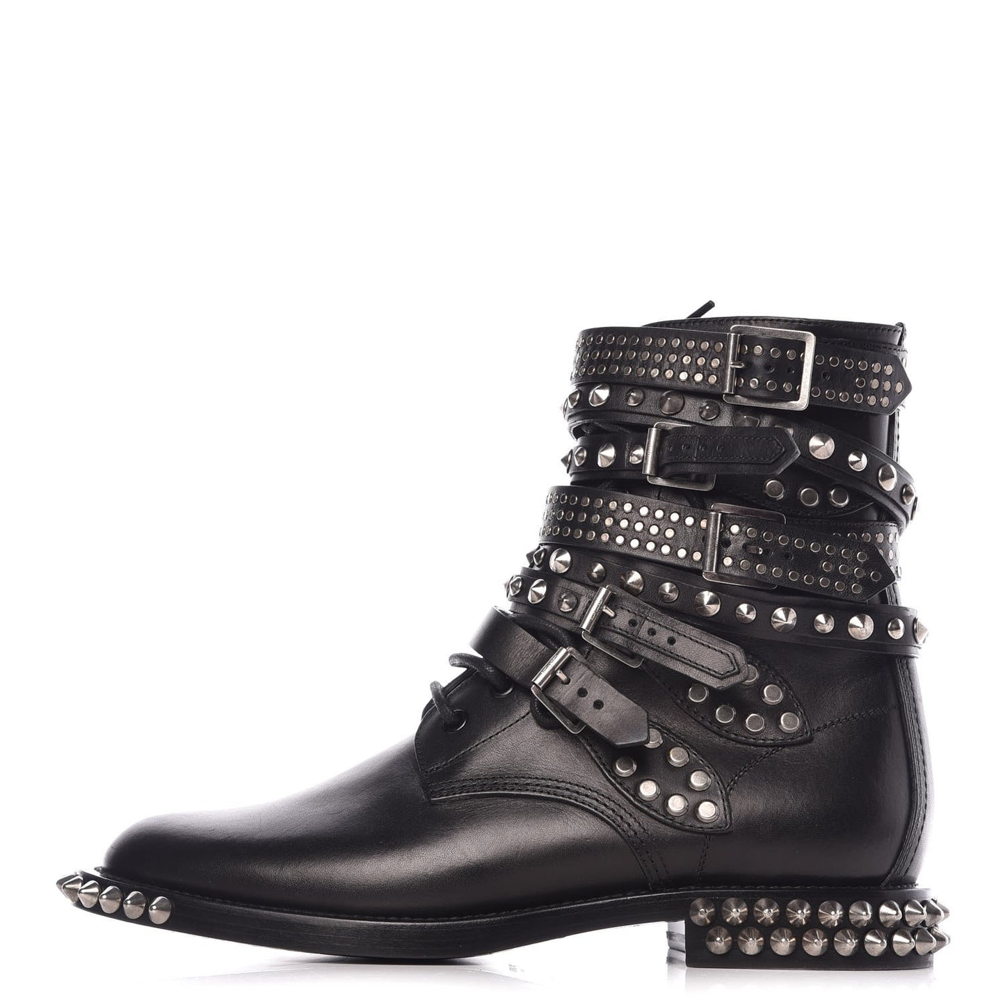 Smooth Calfskin Studded Womens Punk Ranger Boots 40 Black