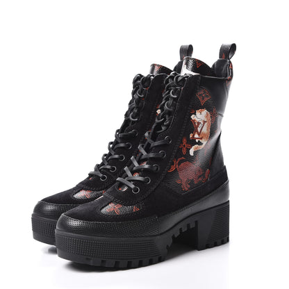 Louis Vuitton Suede Calfskin Catogram Laureate Platform Desert Boots 37 Black Marron 3 of 8