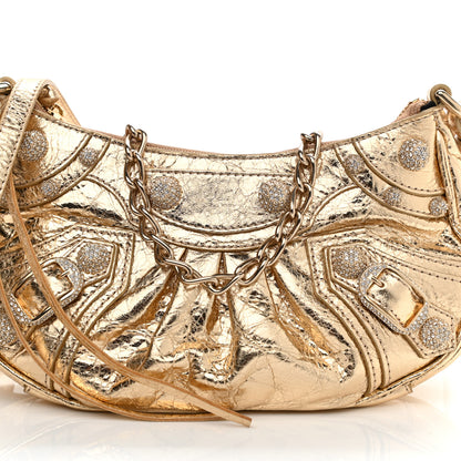Balenciaga Metallic Arena Agneau Crystal Le Cagole Mini Purse With Chain Light Gold 8 of 11