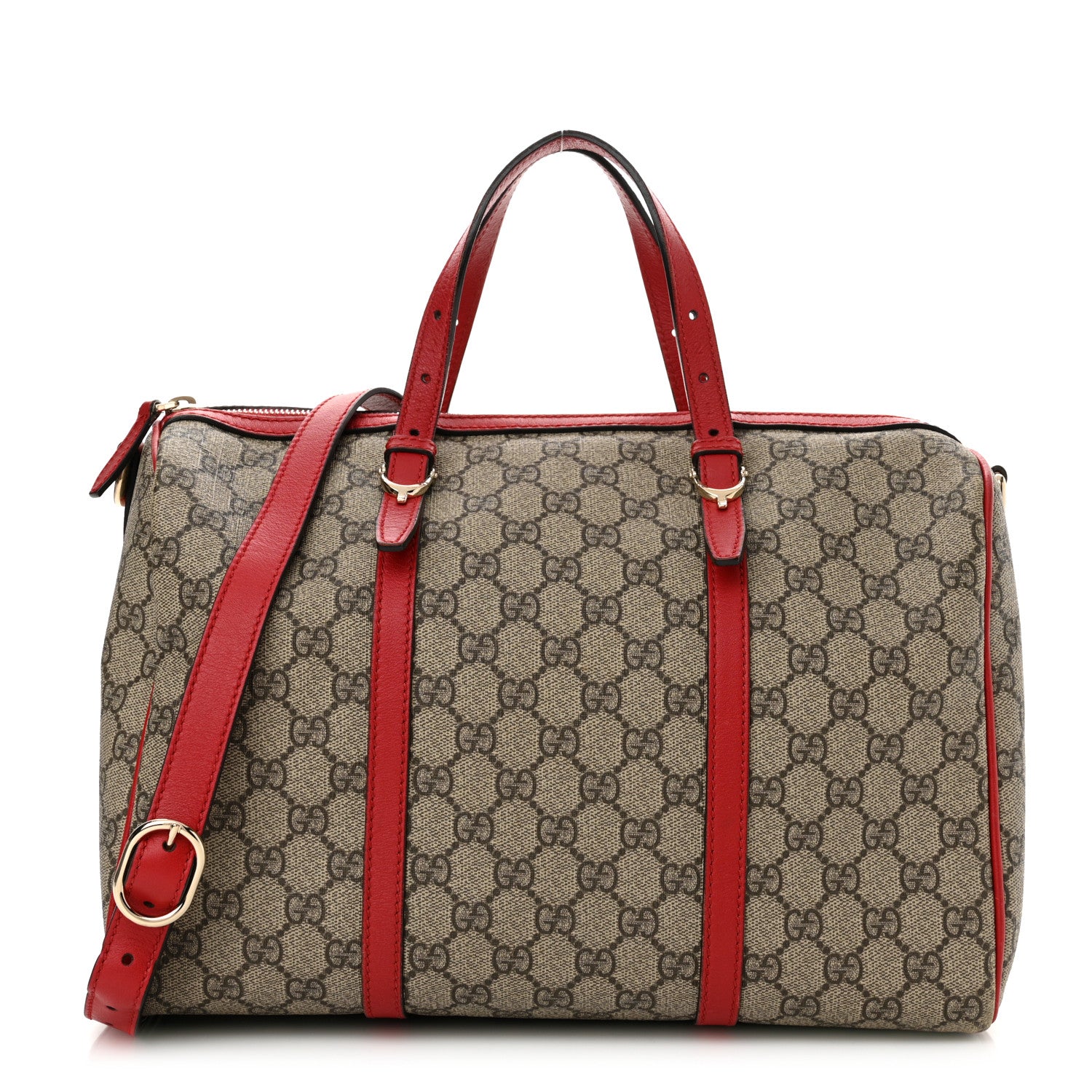 Gucci GG Supreme Monogram Calfskin Medium Nice Boston Beige Ebony Hibiscus Red 1 of 13