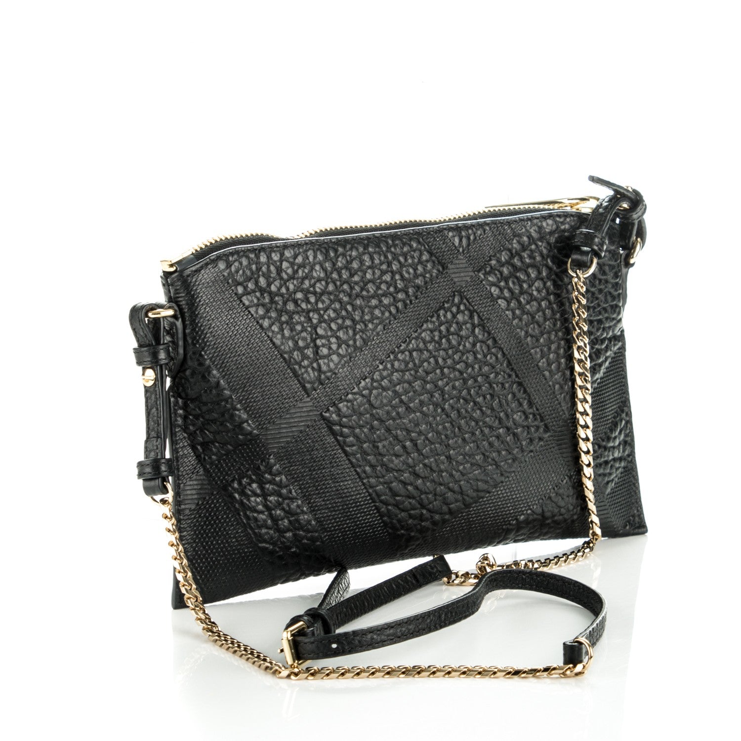 Burberry Signature Grain Calfskin Check Embossed Peyton Crossbody Clutch Bag Black 3 of 8