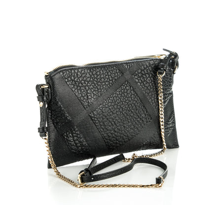Burberry Signature Grain Calfskin Check Embossed Peyton Crossbody Clutch Bag Black 3 of 8