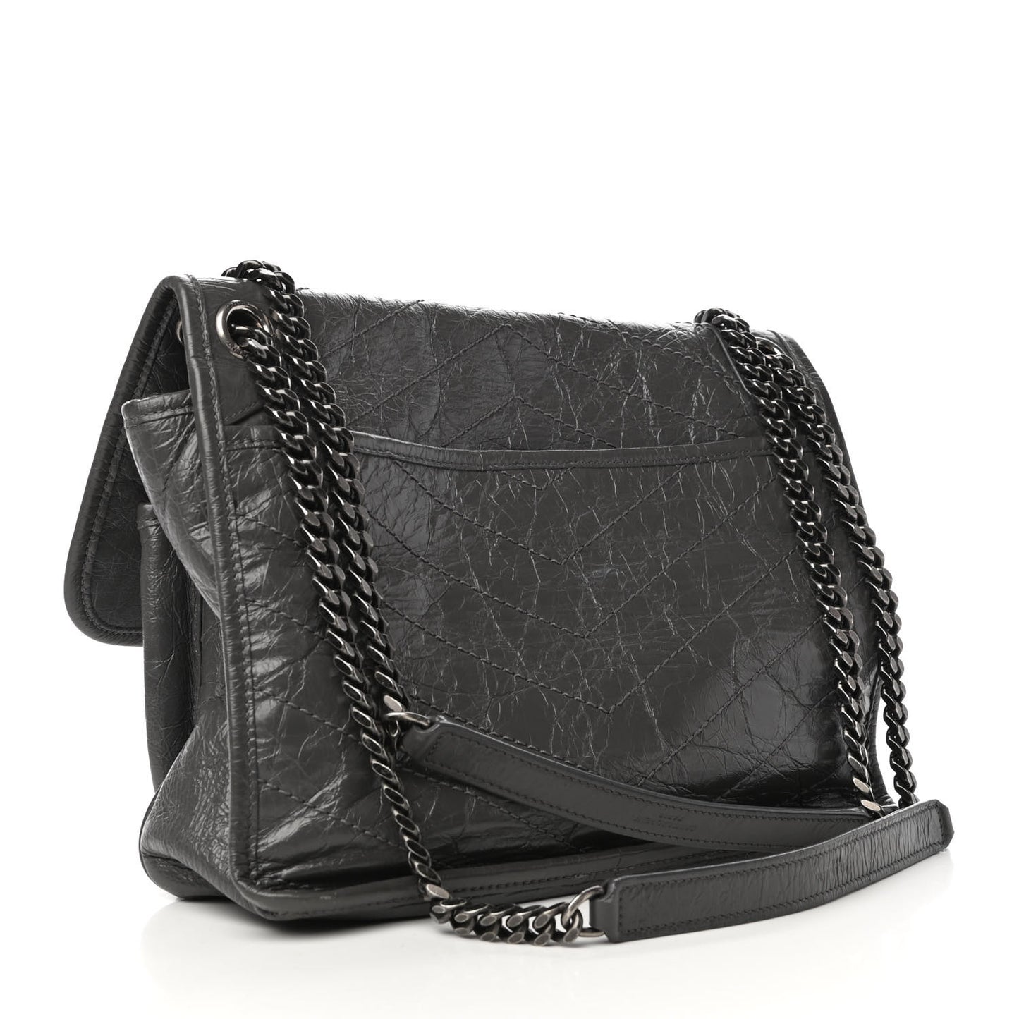 Crinkled Calfskin Matelasse Monogram Medium Niki Chain Satchel Storm
