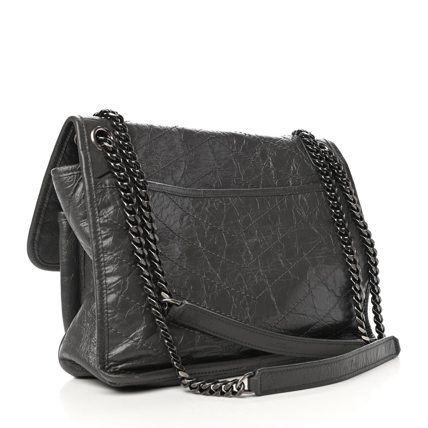 Saint Laurent Crinkled Calfskin Matelasse Monogram Medium Niki Chain Satchel Storm 2 of 7