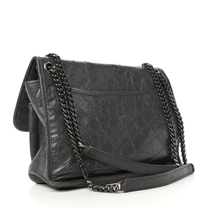 Saint Laurent Crinkled Calfskin Matelasse Monogram Medium Niki Chain Satchel Storm 2 of 7