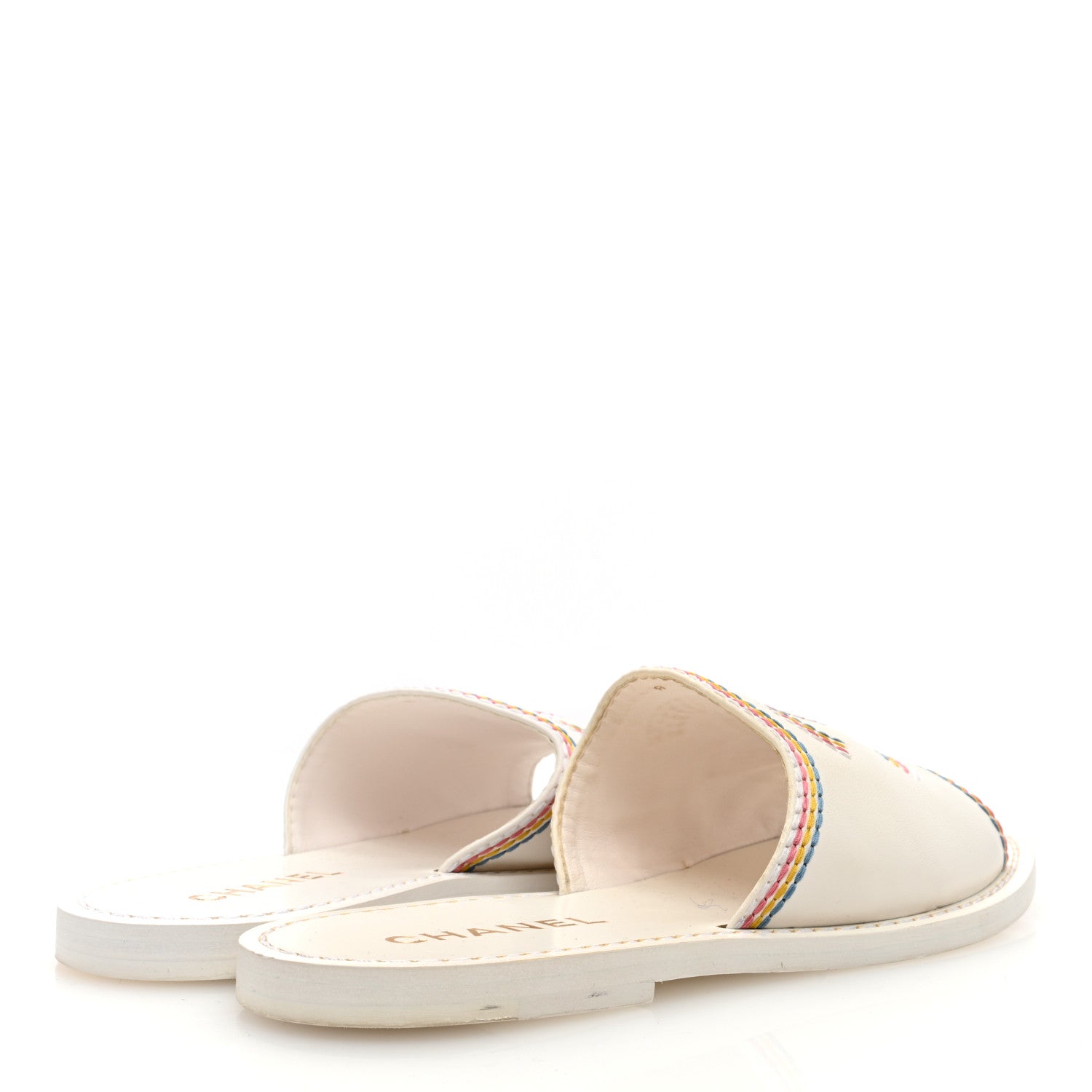 Chanel Calfskin Embroidered CC Sandal Mule 37 White 4 of 8