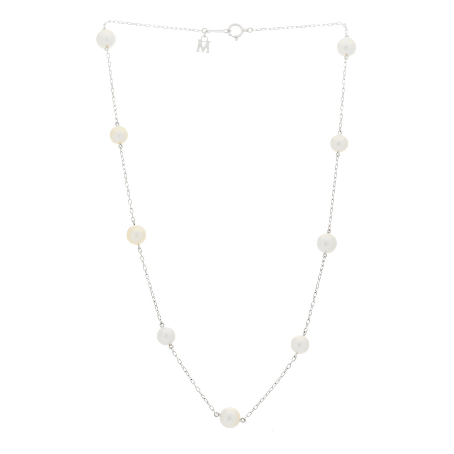 18K White Gold Akoya Pearl 6-7mm Station Necklace