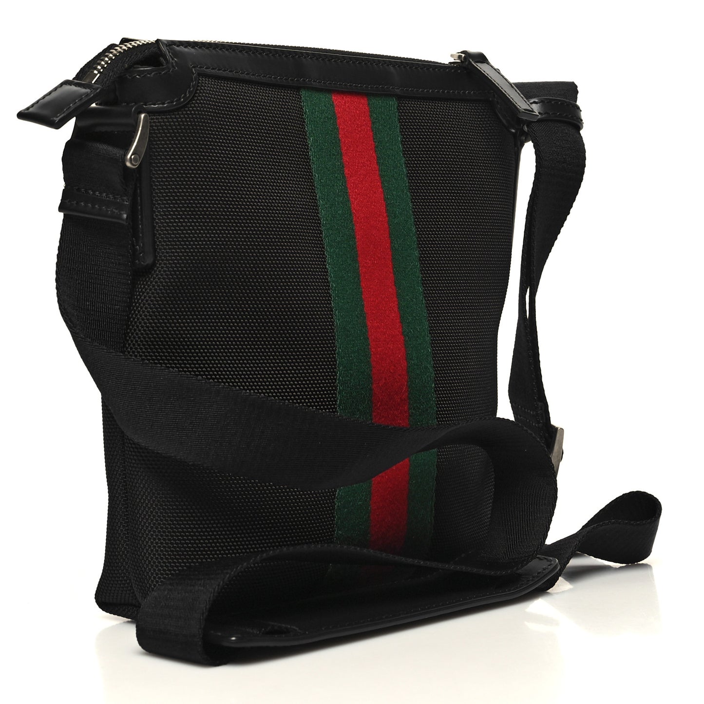 Techno Canvas Selleria Calfskin Web Small Flat Messenger Bag Black
