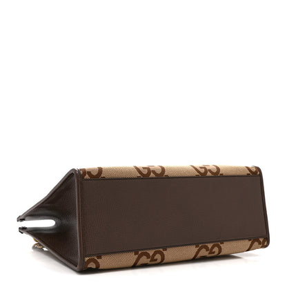 Gucci Monogram Jumbo GG Textured Dollar Calfskin Web Tote Bag Camel Ebony New Acero 4 of 11