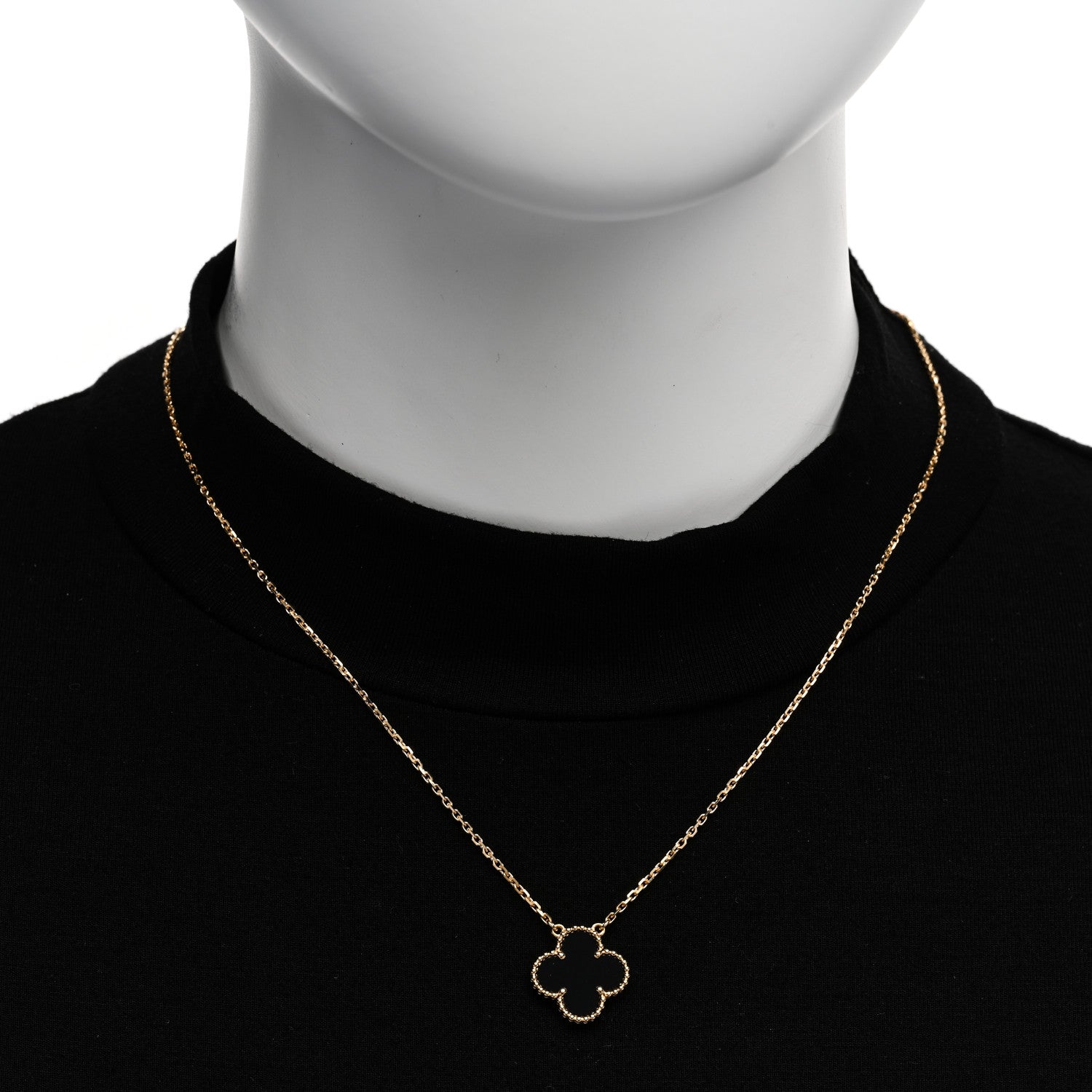 Van Cleef & Arpels 18K Yellow Gold Black Onyx Vintage Alhambra Pendant Necklace 2 of 5
