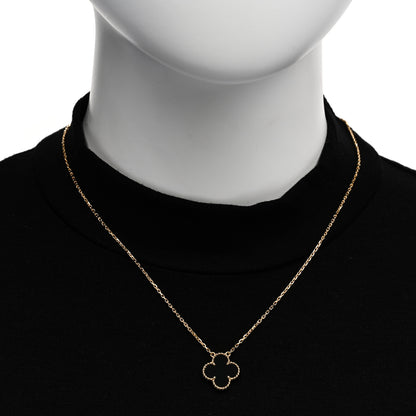 Van Cleef & Arpels 18K Yellow Gold Black Onyx Vintage Alhambra Pendant Necklace 2 of 5