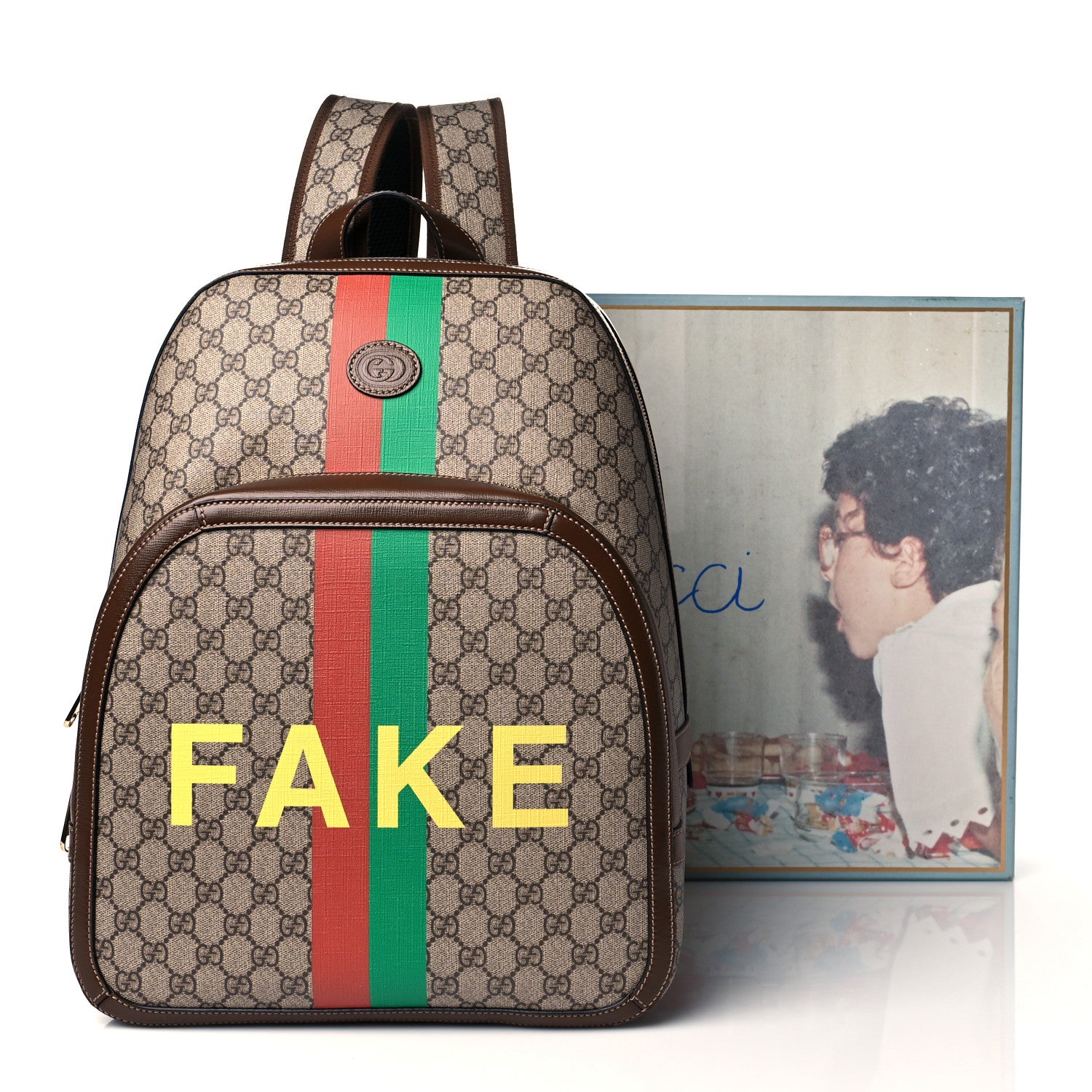 Gucci GG Supreme Monogram Azalea Calfskin Fake/Not Retro Interlocking G Day Backpack Beige Ebony Brown Sugar 10 of 10