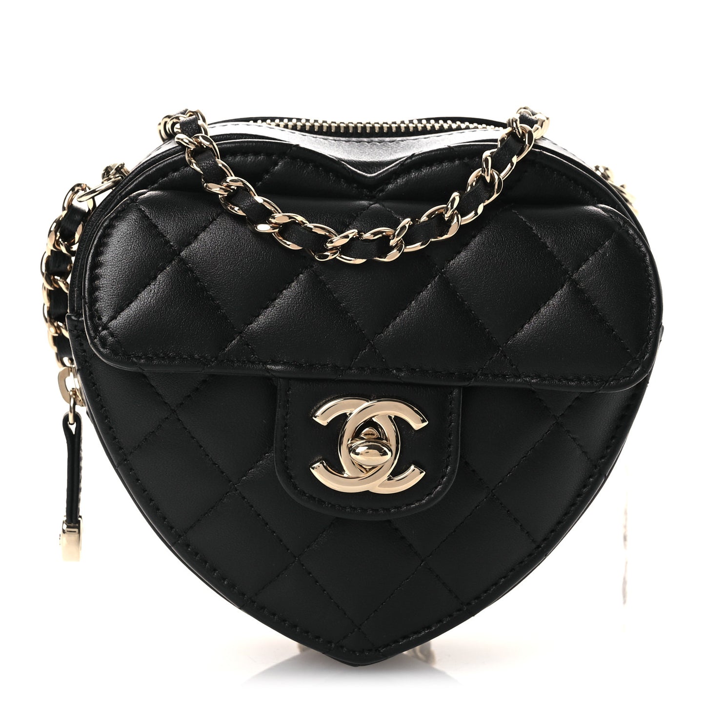 Lambskin Quilted CC In Love Heart Clutch With Chain Black