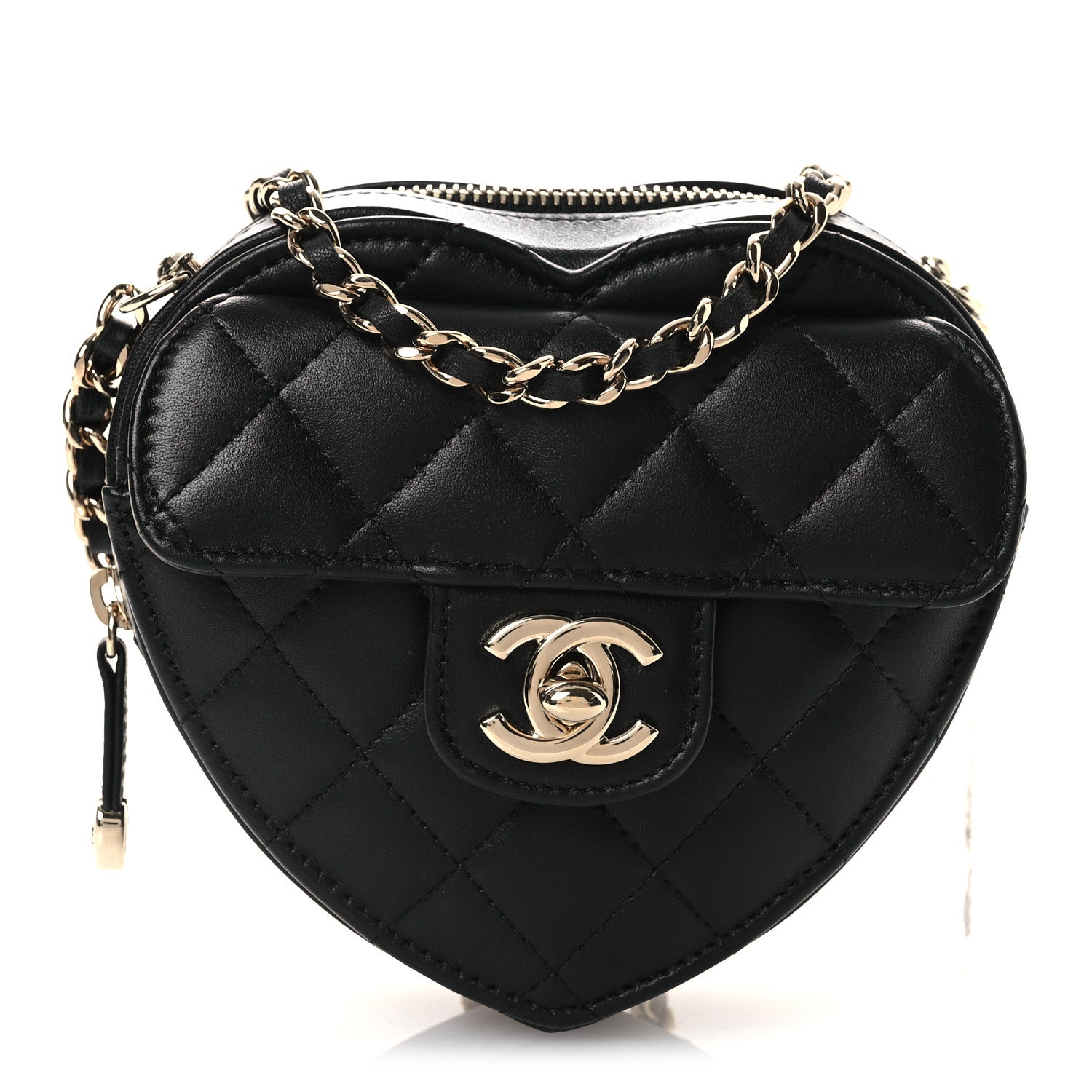 Chanel Lambskin Quilted CC In Love Heart Clutch With Chain Black 1 of 11