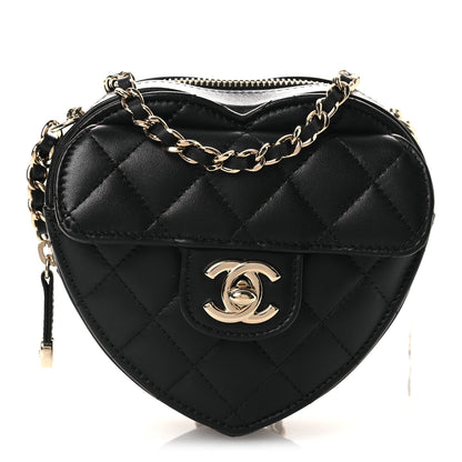 Chanel Lambskin Quilted CC In Love Heart Clutch With Chain Black 1 of 11