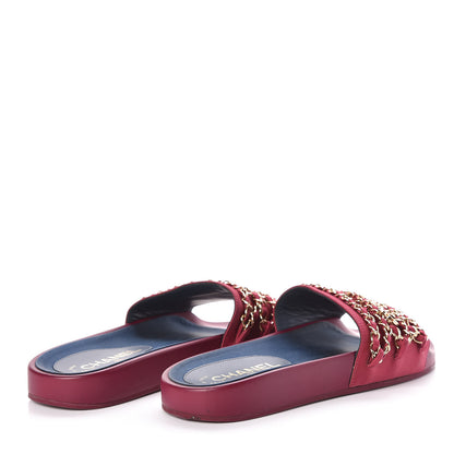 Chanel Satin Chain Flat Sandals 37 Dark Fuchsia 4 of 8