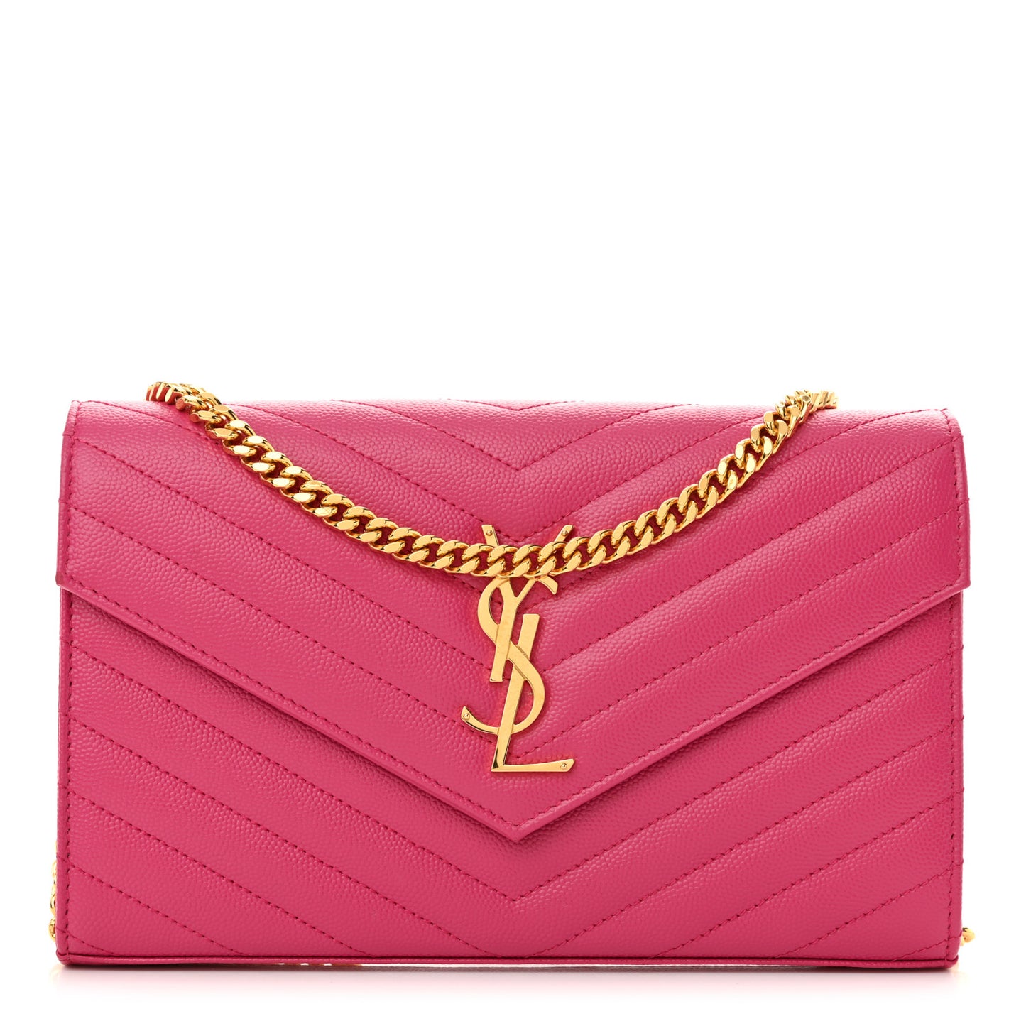 Grain De Poudre Matelasse Chevron Monogram Envelope Chain Wallet  Fuxia Couture