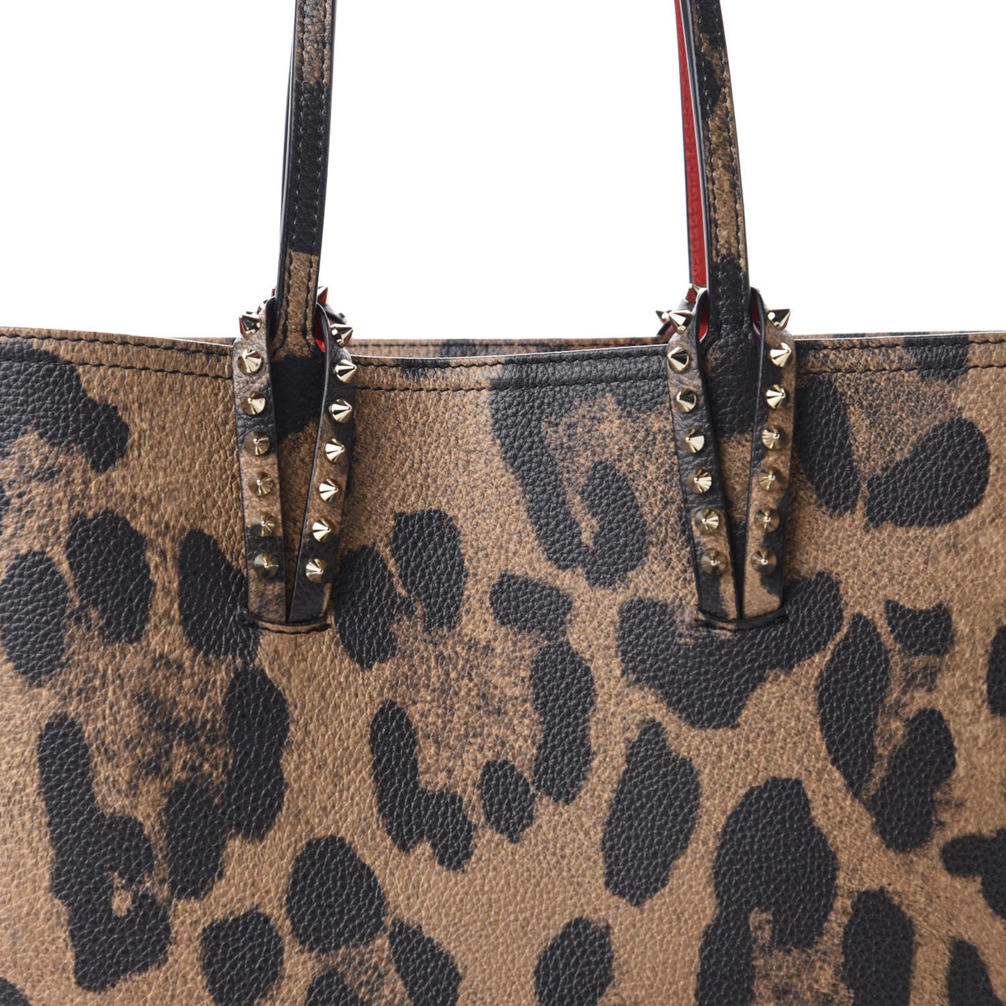 Calfskin Leopard Print Spikes East West Cabata Tote Brown