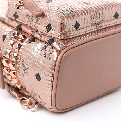 MCM Metallic Visetos Studded X-Mini Bebe Boo Backpack Champagne Gold 7 of 9