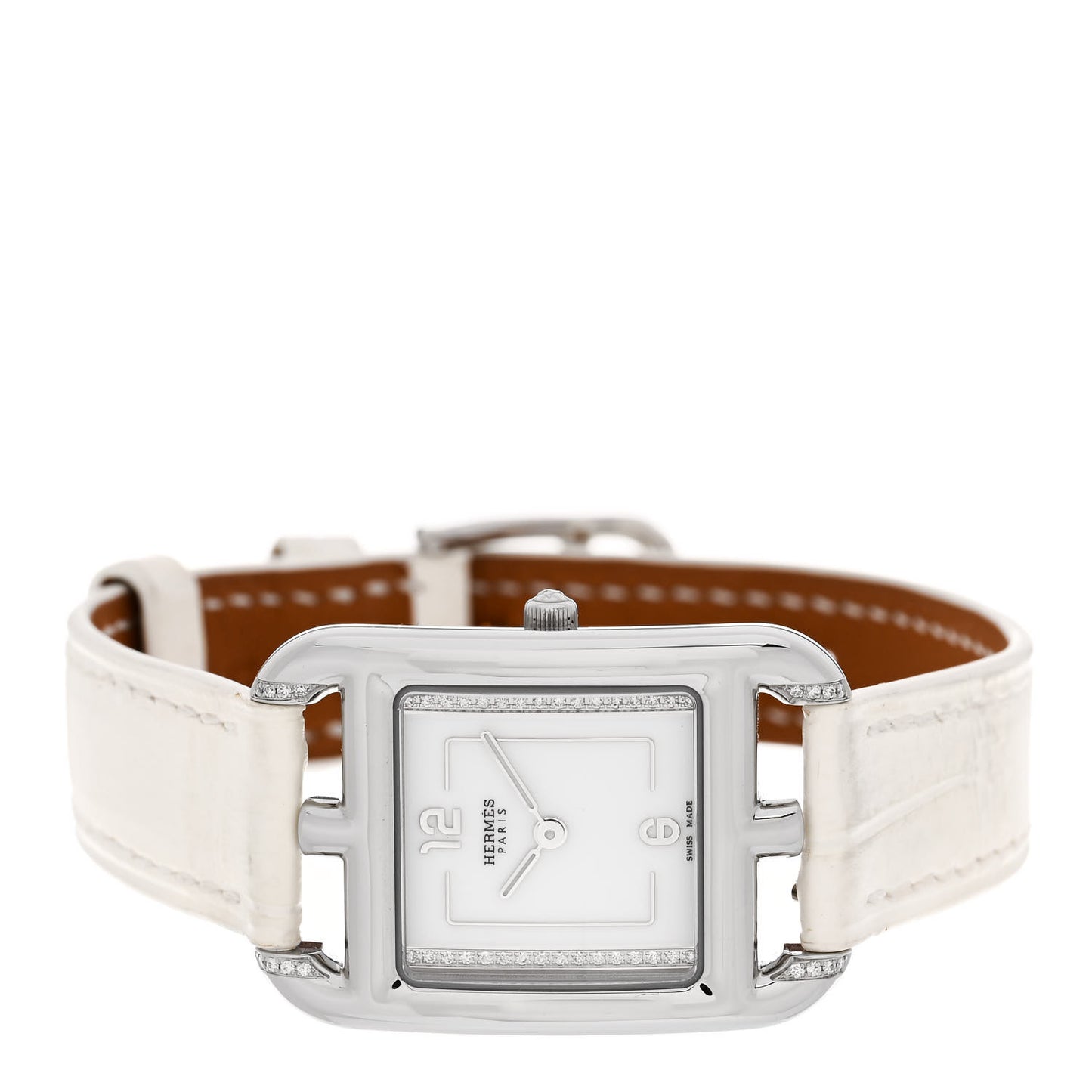 Stainless Steel Alligator Diamond Pave 23mm Cape Cod Quartz Watch Blanc