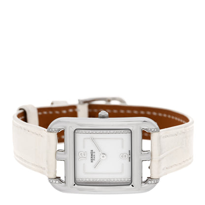 Hermes Stainless Steel Alligator Diamond Pave 23mm Cape Cod Quartz Watch Blanc 2 of 6
