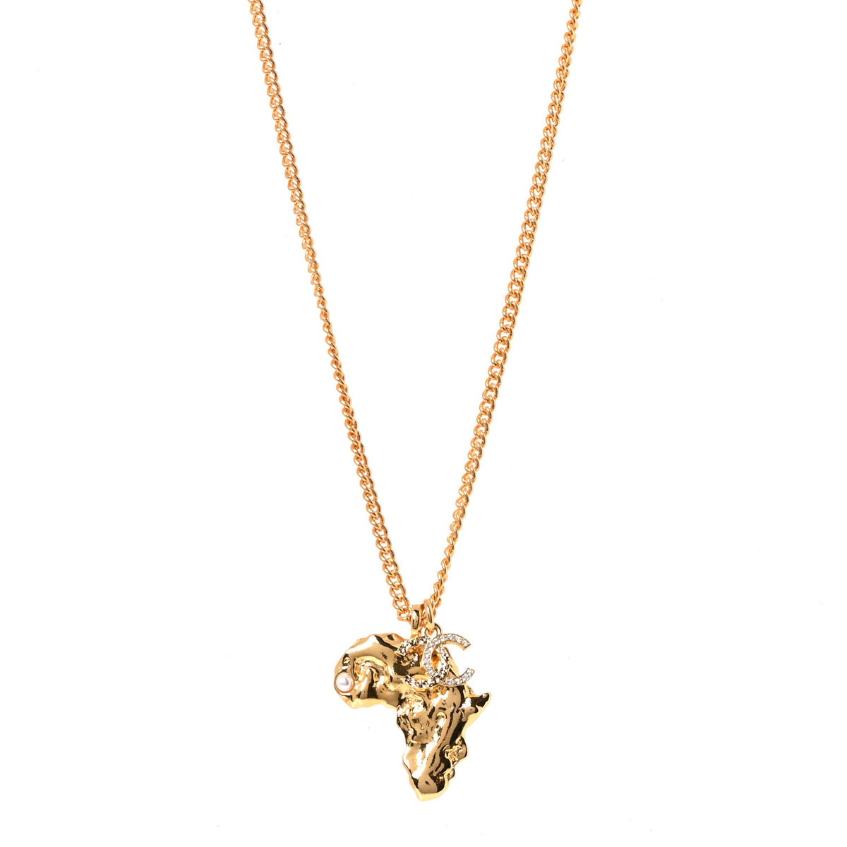 Crystal Pearl CC Africa Pendant Necklace Gold White