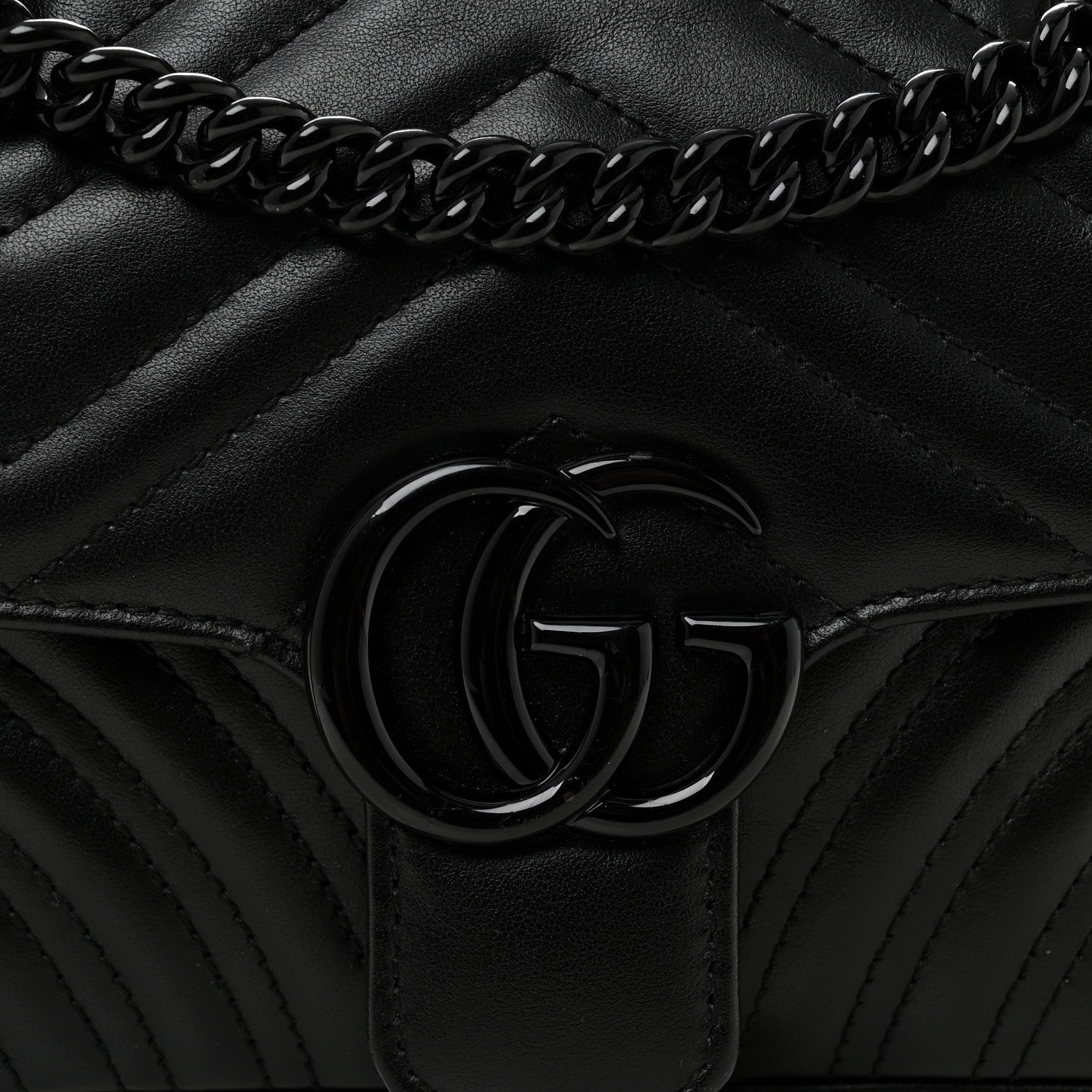 Gucci Calfskin Matelasse Monochrome Mini GG Marmont Shoulder Bag Black 8 of 10