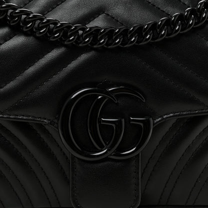 Gucci Calfskin Matelasse Monochrome Mini GG Marmont Shoulder Bag Black 8 of 10