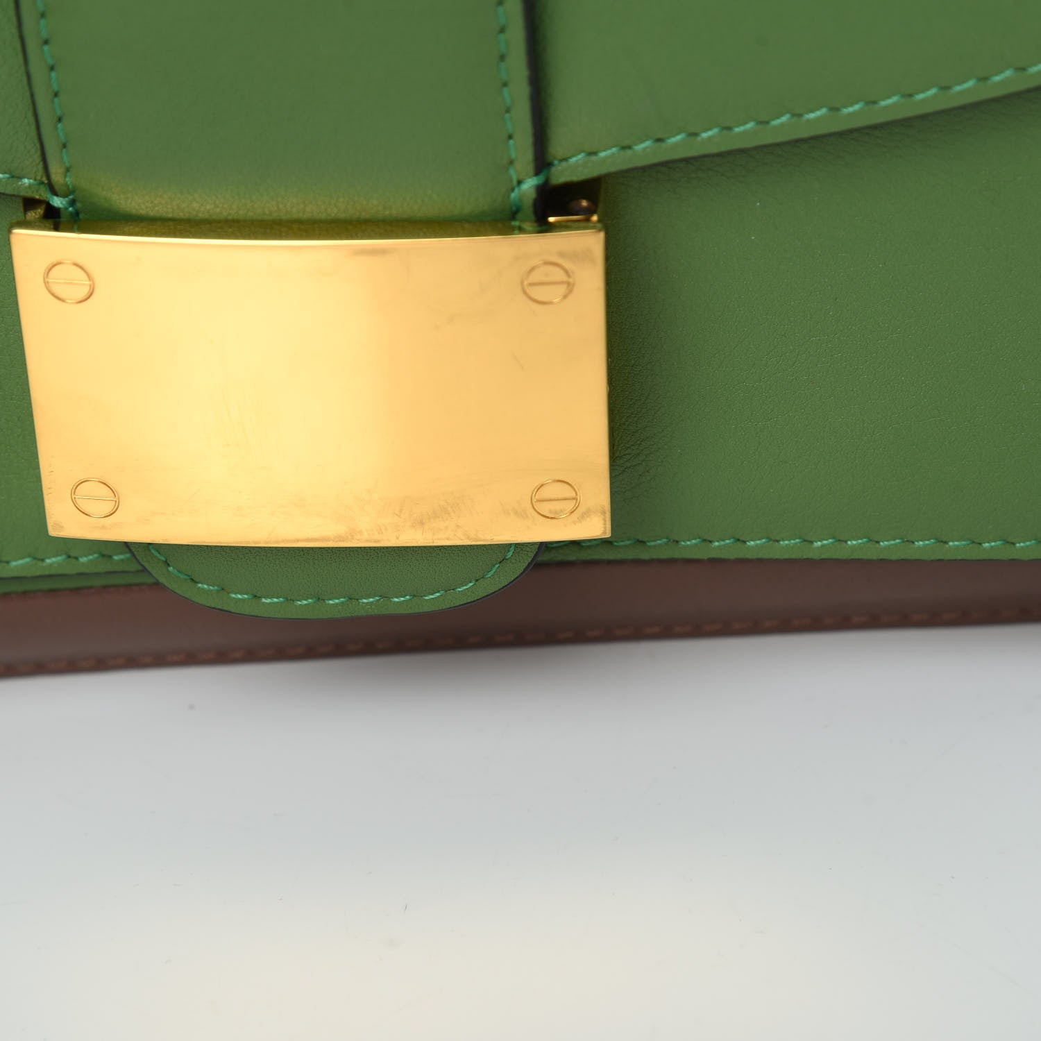 Valentino Garavani Calfskin Rivet Colorblock Double Handle Shoulder Bag Brown Green 19 of 19