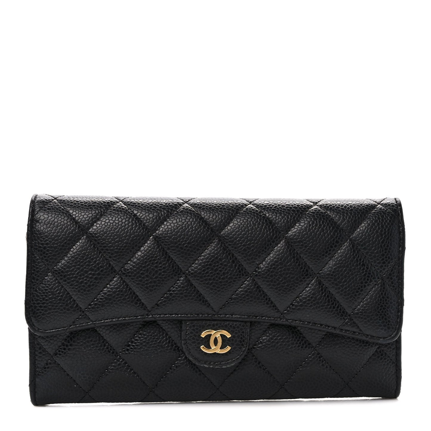 Caviar Quilted Large Gusset Flap Wallet Black