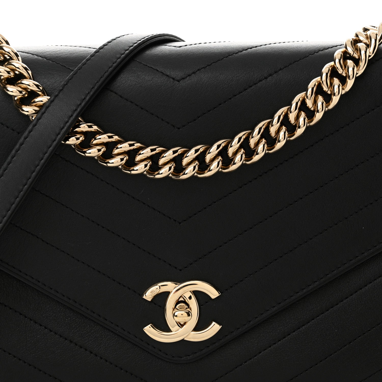 Chanel Calfskin Chevron Stitched Medium Coco Flap Bag Black 8 of 12