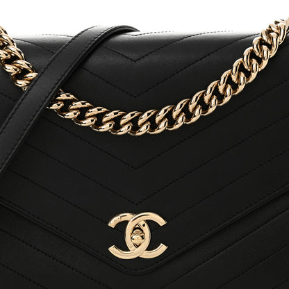 Chanel Calfskin Chevron Stitched Medium Coco Flap Bag Black 8 of 12