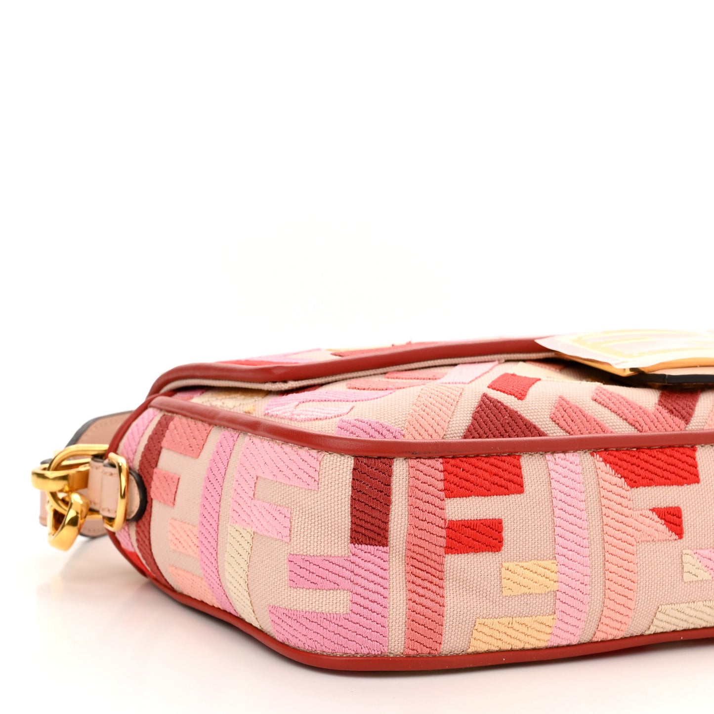 Canvas Vitello King FF Embroidered Baguette Rosa Quarzo Bloody Mary Multicolor
