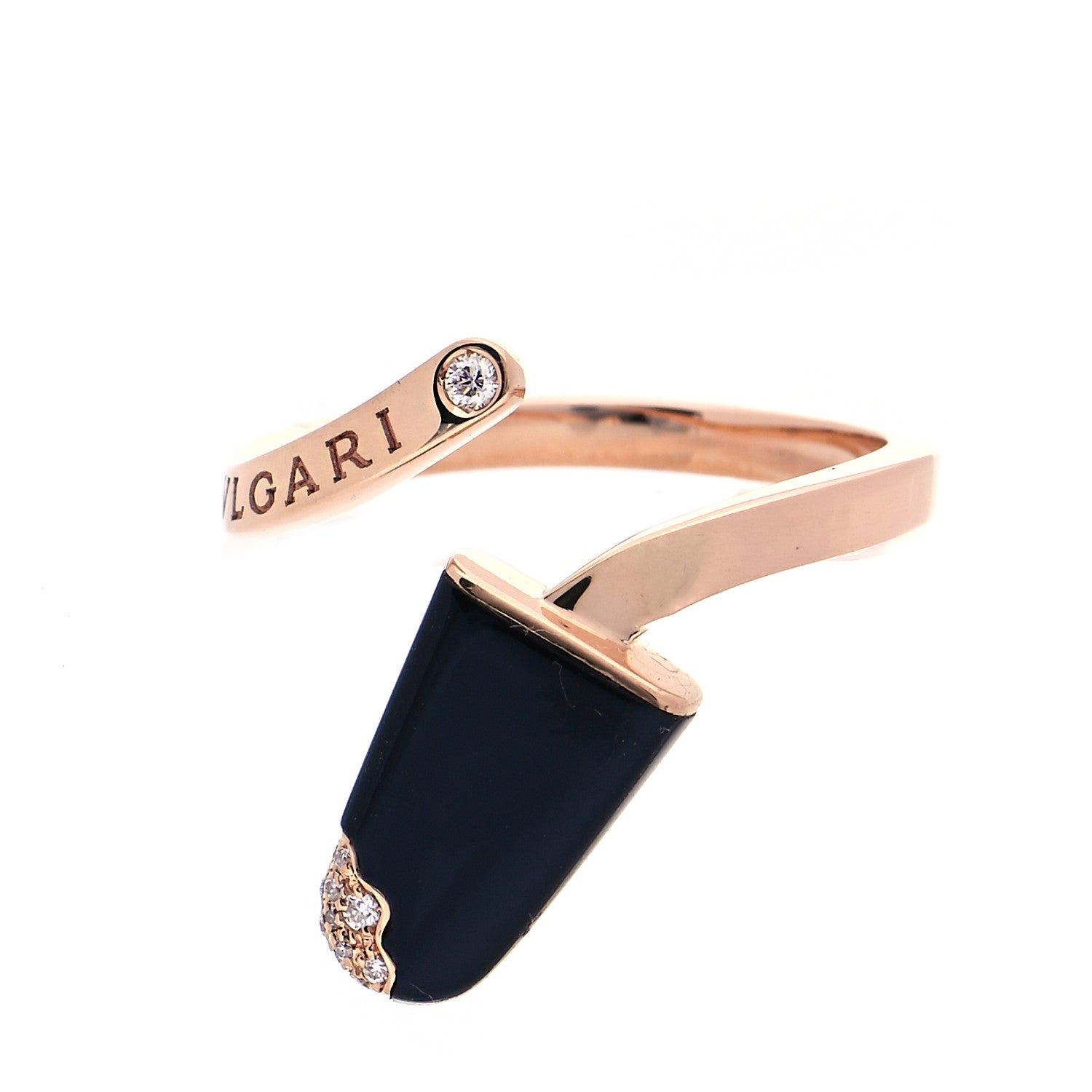 Bulgari 18K Rose Gold Black Onyx Diamond Gelati Ring 56 7 1 of 7