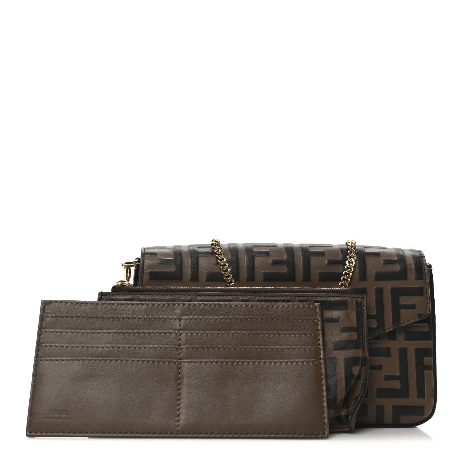 Fendi Vitello Soft F is Fendi Bi-Color FF 1974 Embossed Envelope Wallet On Chain with Pouches Maya Black 3 of 12
