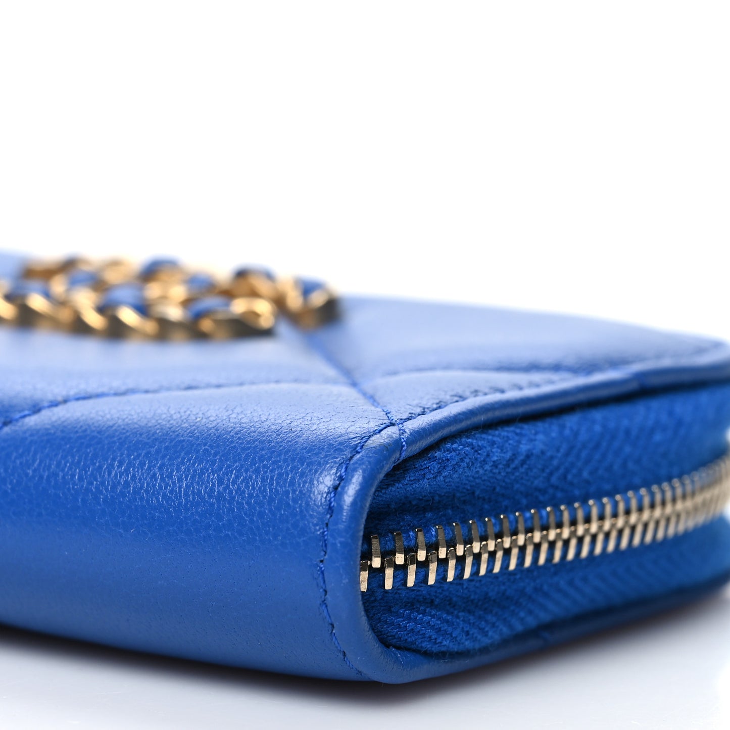 Lambskin Quilted Chanel 19 Zip Around Coin Purse Wallet Dark Blue